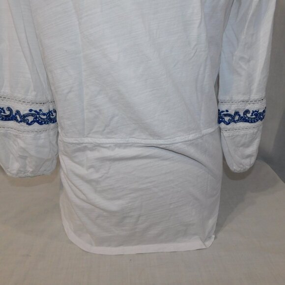 Lauren Ralph Lauren M White Blue Embroidered Tunic Top Boho Peasant Blouse - Picture 12 of 12
